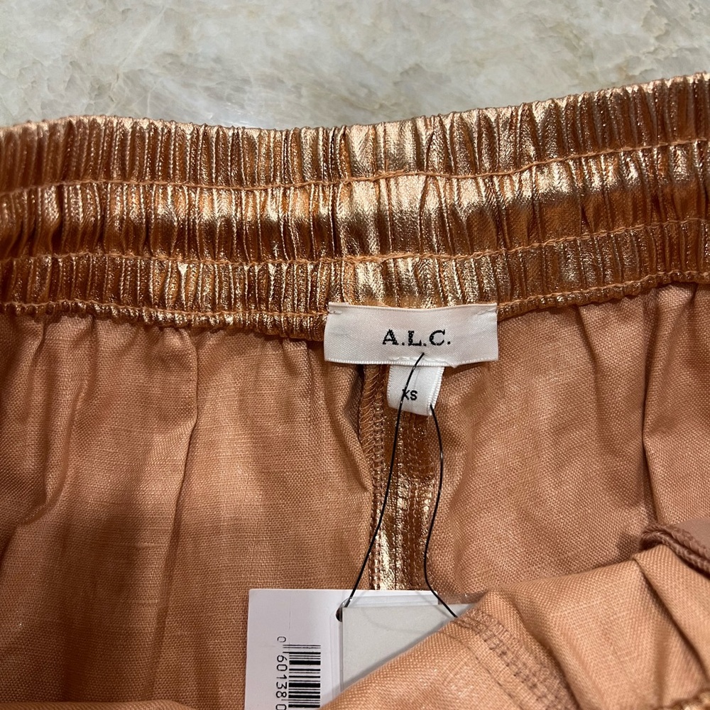 A.L.C. Ryder Linen Shorts NWT! Metallic Bronze, Size XS - Picture 4 of 6